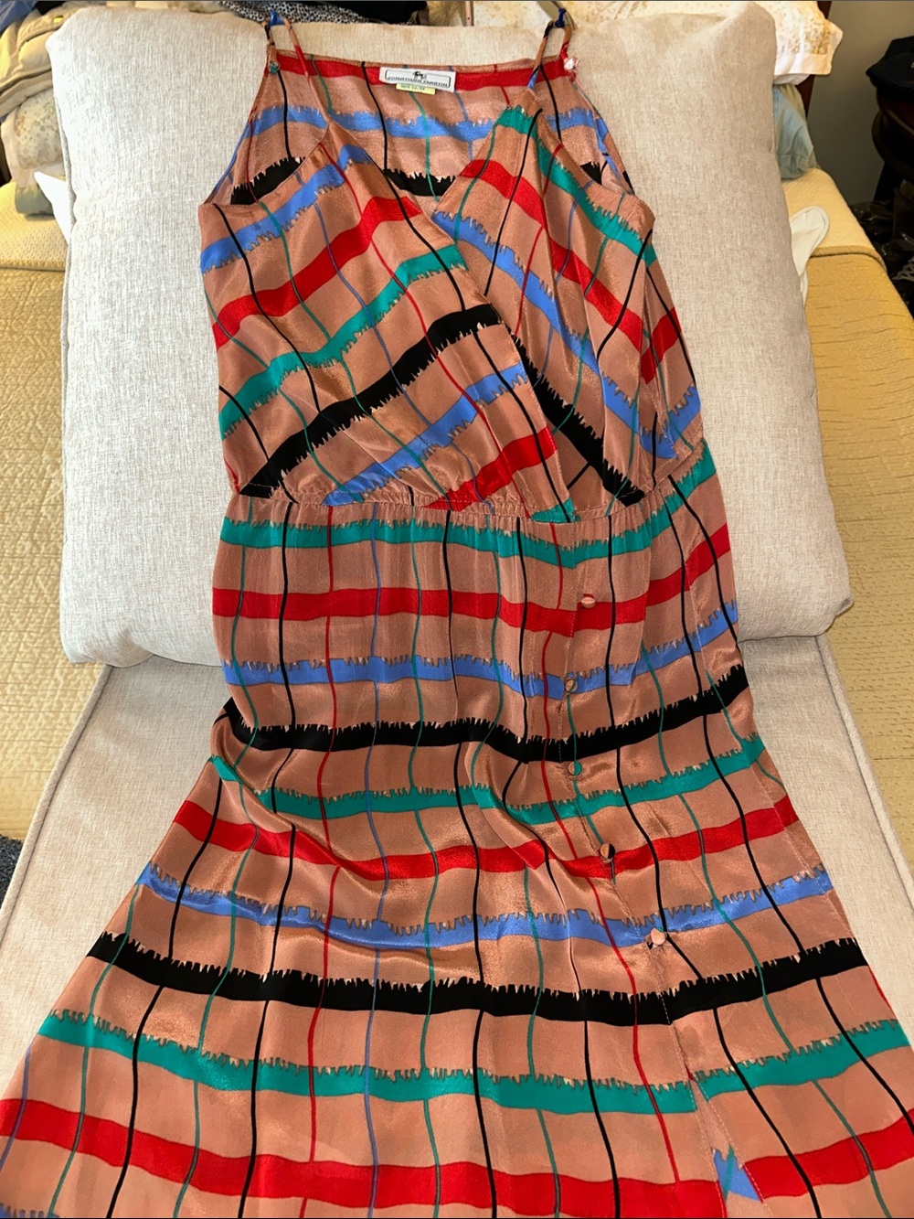 Vintage 80s jonathan martin slip Dress multicolor stripes and button details